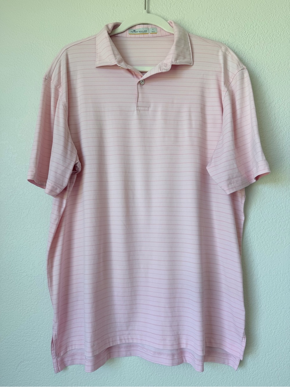Peter Millar Featherweight Polo Pink Stripe Golf Shirt Men’s Large
